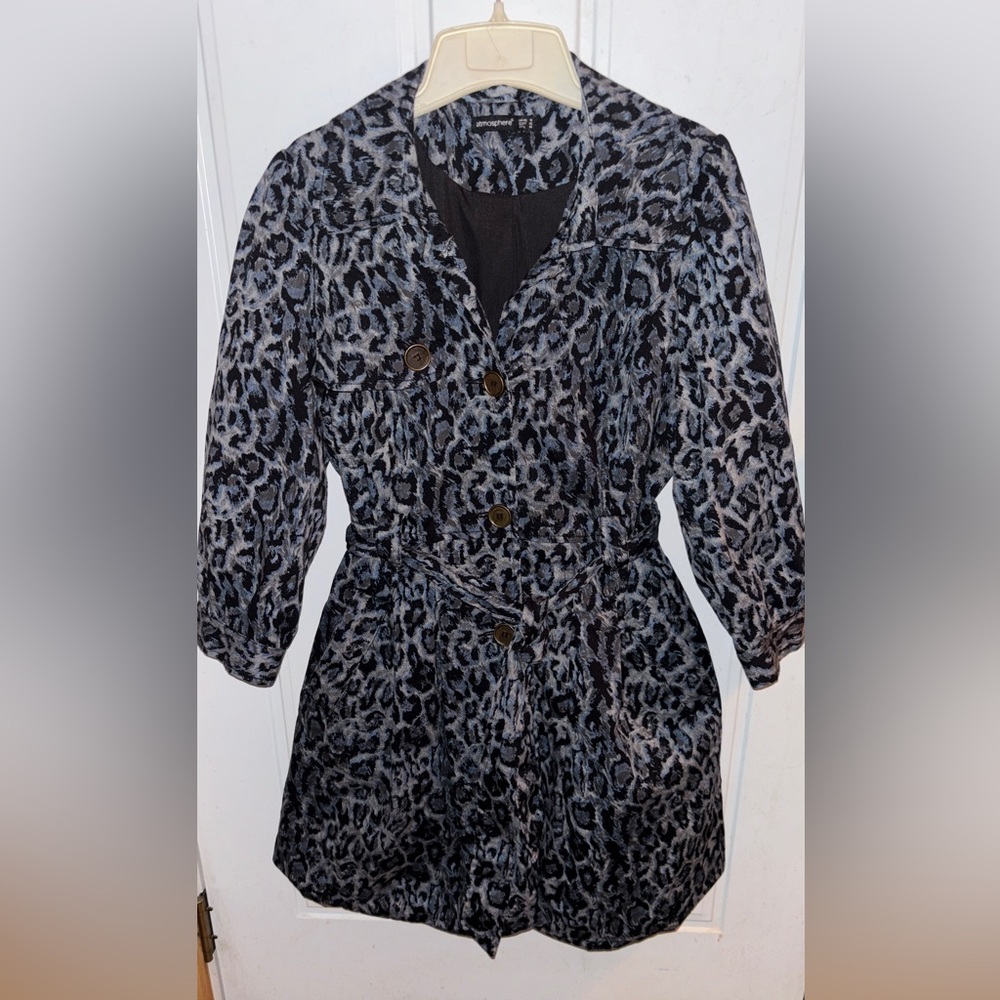 Atmosphere Leopard Print Pea Coat - Black, Blue and Gray